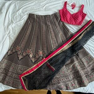 Embroidered lehenga pink black and gold